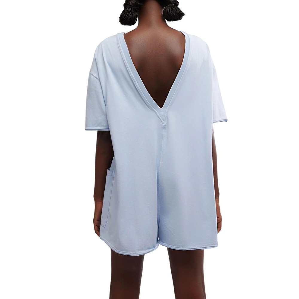 FP Movement Free People Hot Shot Tee Romper Steel Blue Size Large NWT - Picture 4 of 8